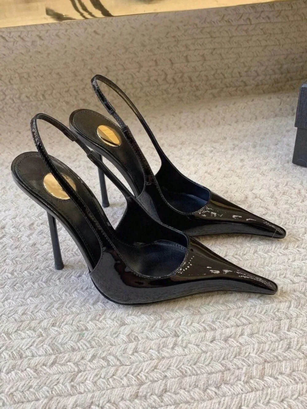 Black Sexy Women's Buckle Closed Toe Stiletto Slingback Sandals